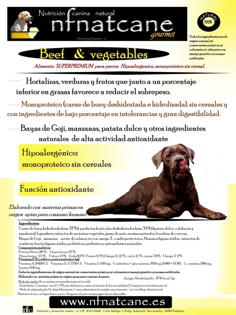 pienso gama beef gourmet de NFNarcane para perro