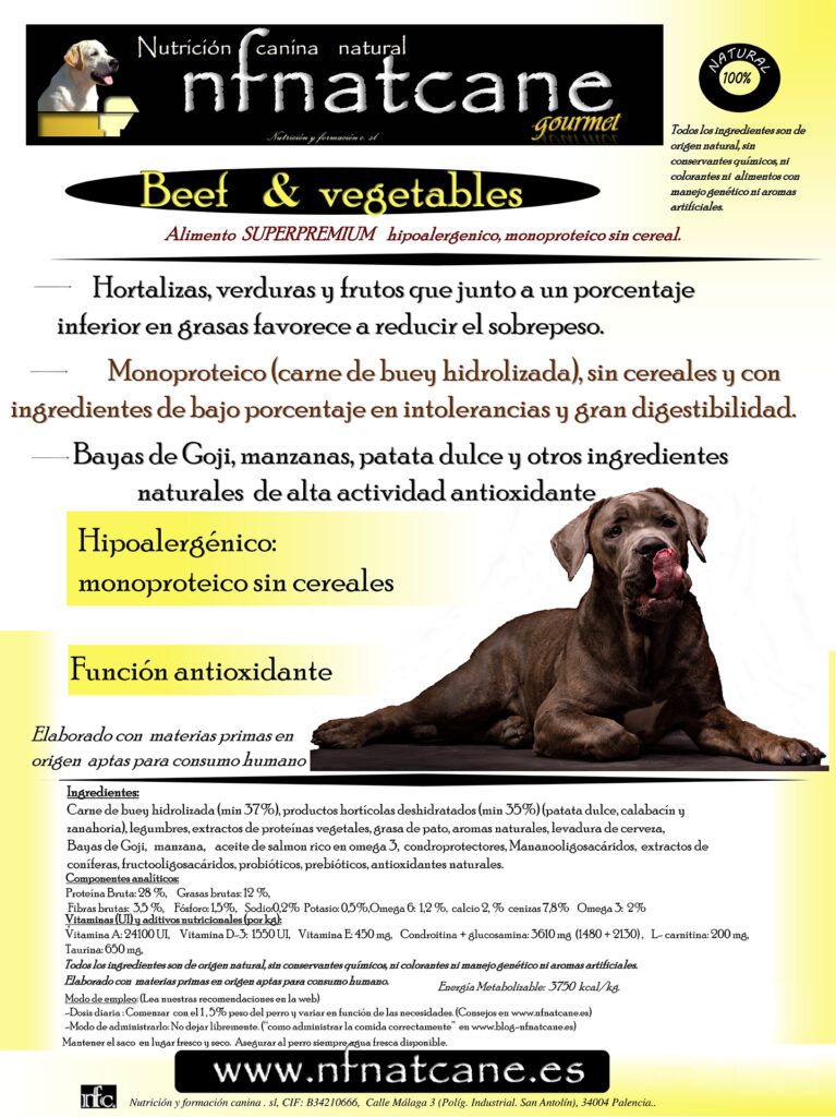Beef&Vegetables, pienso hipoalergenico para perros de NFNatcane